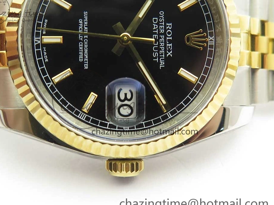 MiroTime 0801 DateJust 36 SS YG 116233 ARF 1:1 Best Edition 904L Steel Black Dial Stick Markers on Jubilee Bracelet SH3135 V EasyMatch 3261